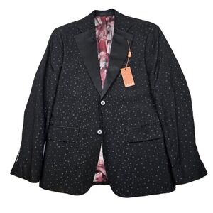 TALLIA Slim Fit Dinner Jacket Mens 36S 36‎ Black Silver Blazer Sport Coat NEW